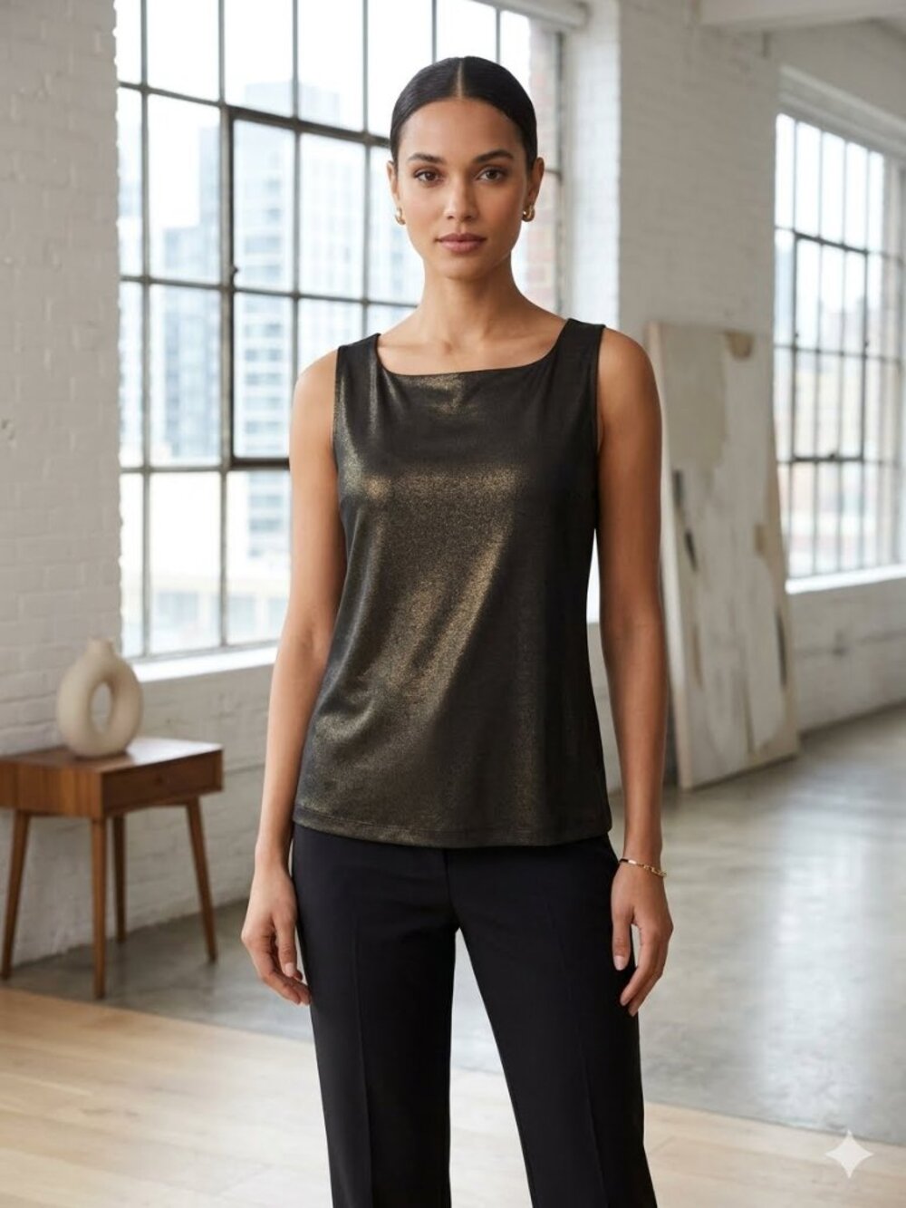 Chico's Travelers Women's Size 2/Large Brown Sleeveless Shimmer Slinky Tank Top